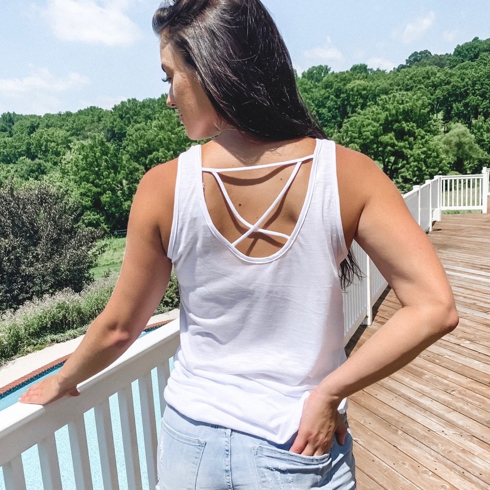 Megan White Criss Cross Tank